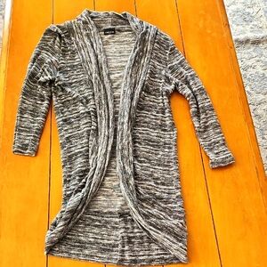 Gray Open-Front Cardigan Sweater with Cascading Neckline